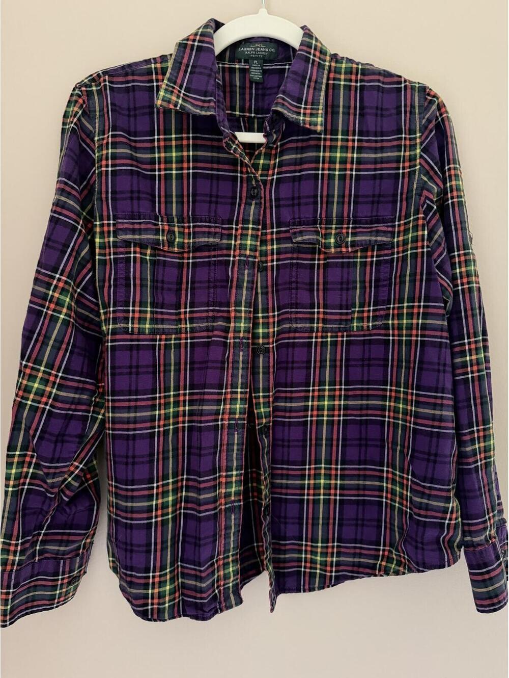 Lauren Ralph Lauren 100% cotton petite large/medium flannel plaid - Picture 1 of 8